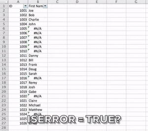 First we’ll use ISERROR to determine if the result is….[drumroll]... an error! (bet you weren’t expecting that, huh?)